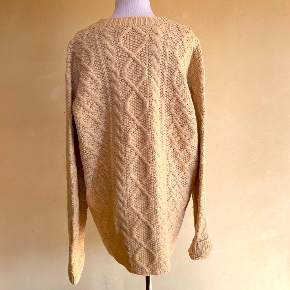 J.CREW Handknit Soft Heavy Preppy 100% Lambs Wool Cable Knit Sweater Men’s Sz XL - Picture 2 of 10
